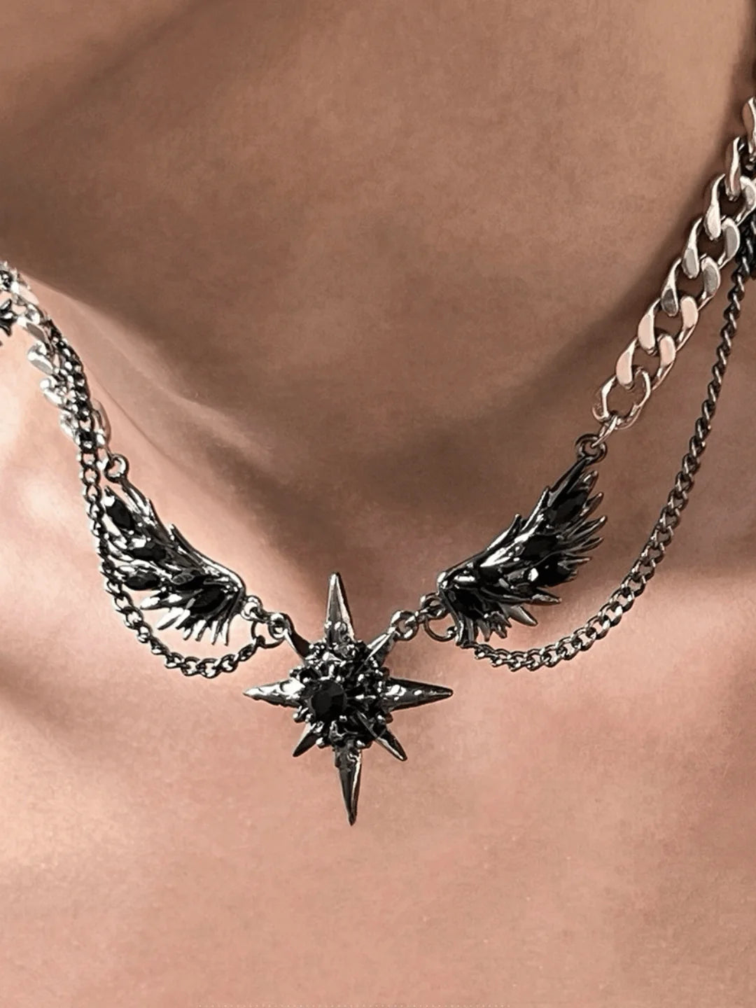Dark Gemstone Diamond Wings Design Necklace
