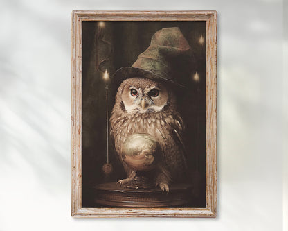 Cute Witchy Fortune Teller Owl Poster – Rustic Autumn Wall Art Decor