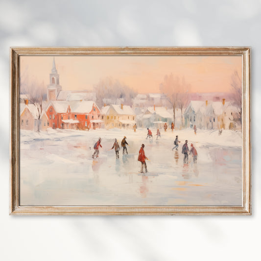 Vintage Ice Skaters Winter Print, Christmas Wall Art Poster