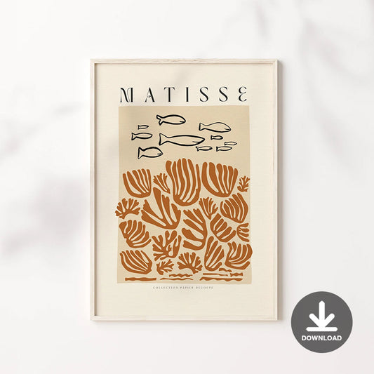 Matisse Cutouts Exhibition Poster, Matisse Leaf Digital Download, Henri Matisse Poster, Fish Printable Art, Beach House Print