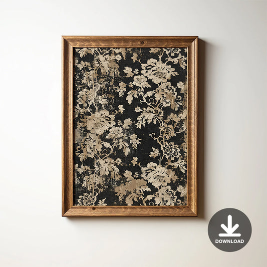 Vintage Japanese Floral Art Print, Neutral Japanese Botanical Pattern, Minimalist Wall Art, Printable Digital Antique Poster Art Download