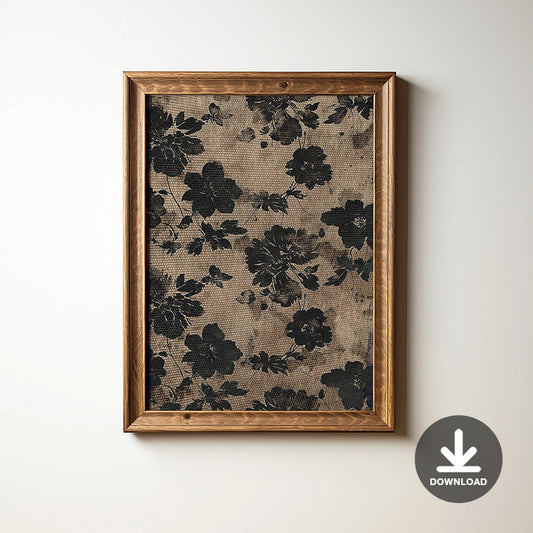 Vintage Textile Art Print, Neutral Abstract Floral Pattern, Botanical Japanese Wall Art, Printable Digital Antique Artwork