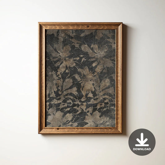 Neutral Abstract Floral Pattern, Vintage Textile Art Print, Botanical Japanese Wall Art, Printable Digital Antique Artwork