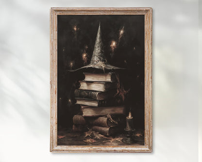 Spell Books and Witch Hat Poster – Halloween Witchy Wall Art