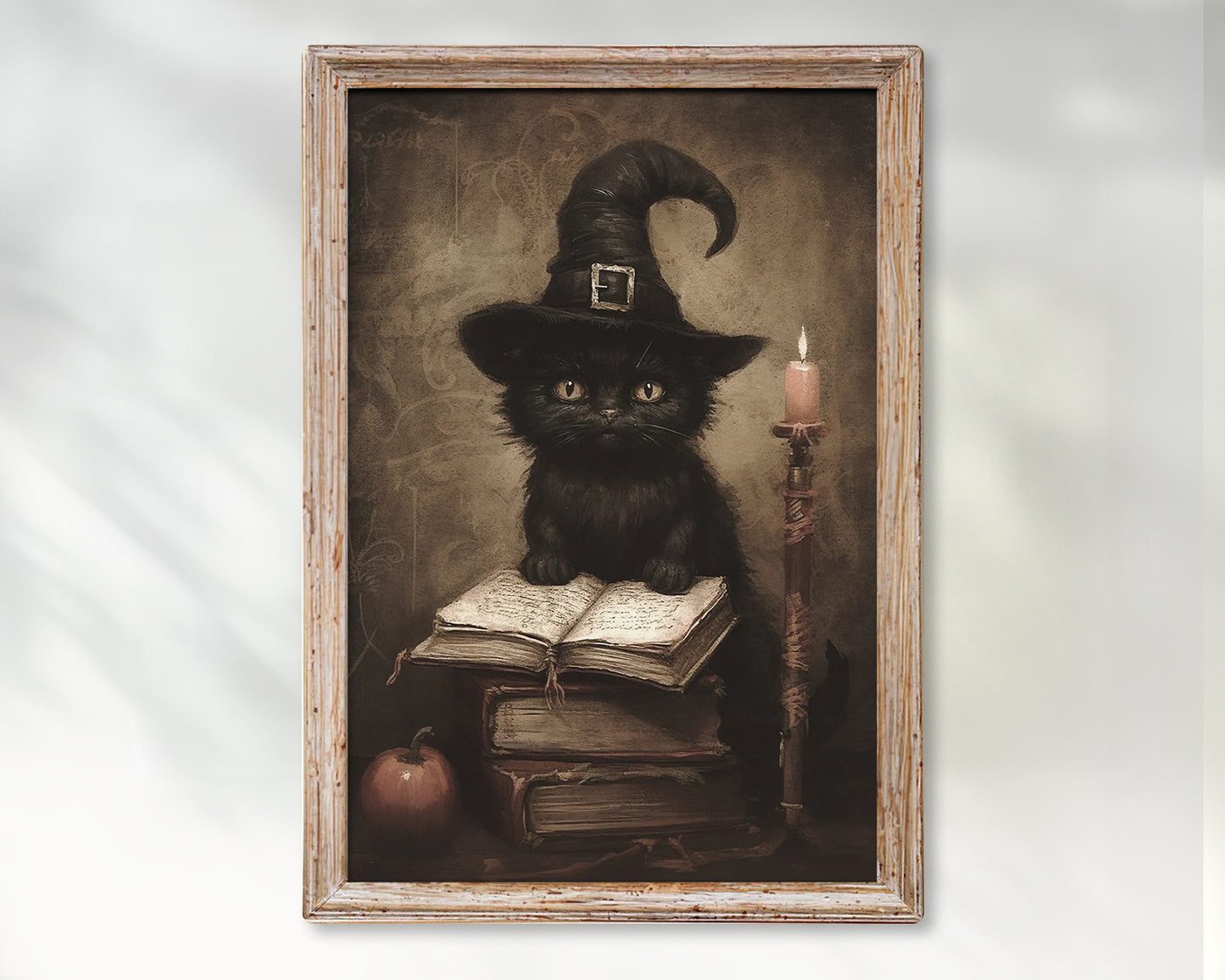 Whimsical Black Cat with Spell Book Poster – Halloween Wall Art Decor