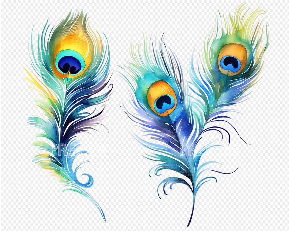 Peacock Feather Watercolor Clipart