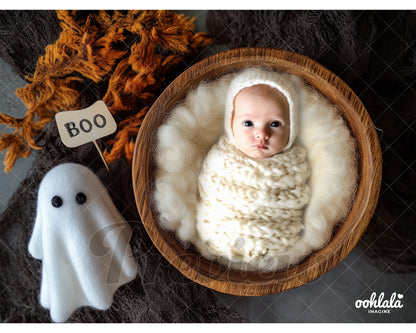 Cute Ghost Halloween Newborn Autumn Digital Backdrop