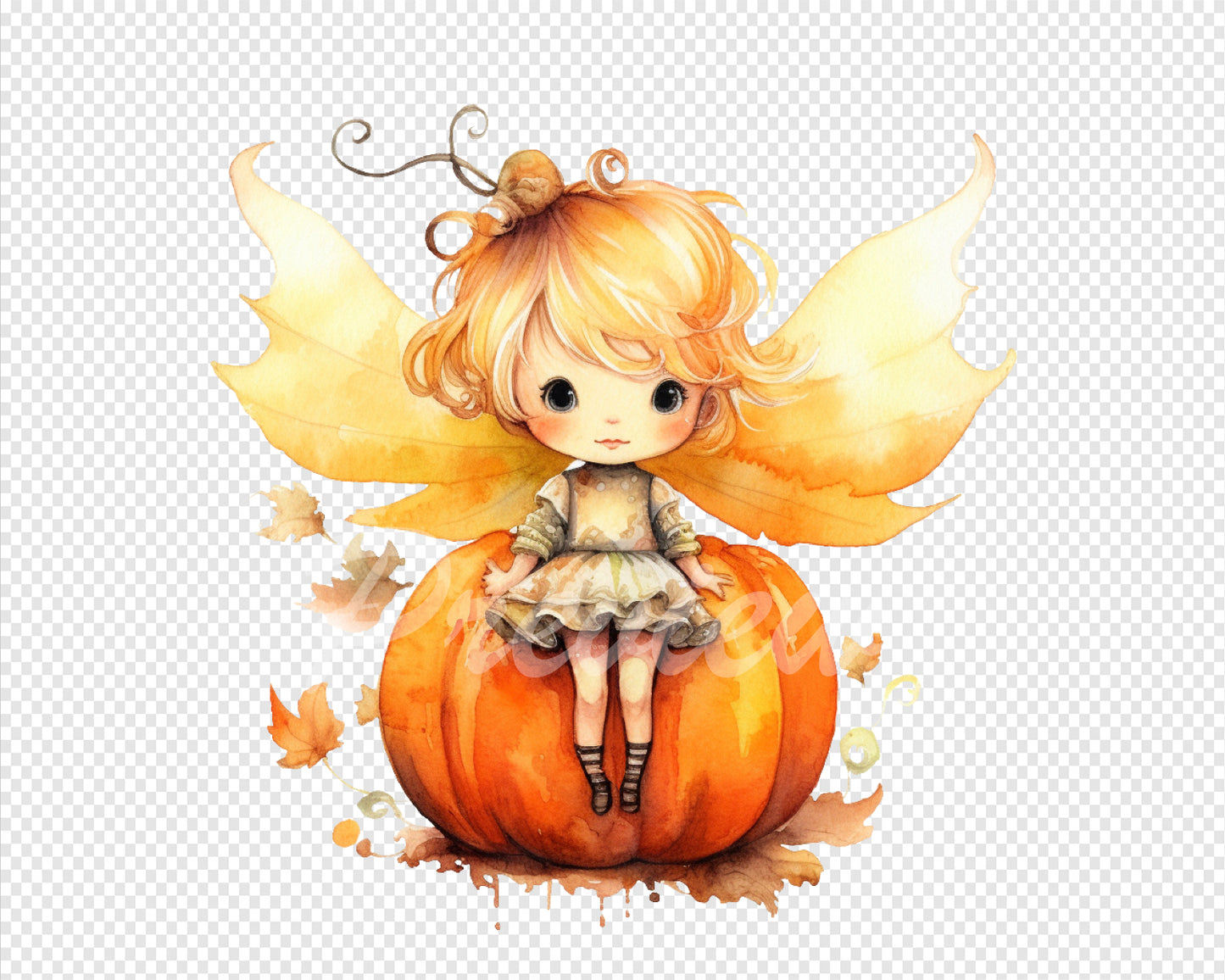 Pumpkin Fairy Watercolor Digital Download