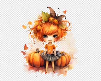 Pumpkin Fairy Watercolor Digital Download