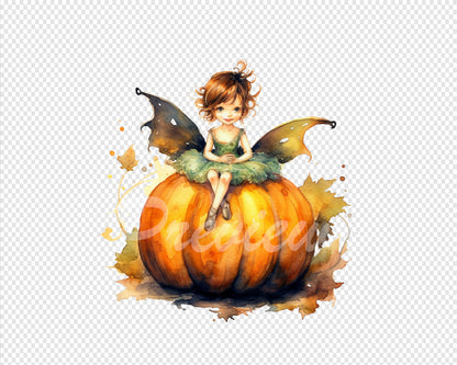 Pumpkin Fairy Watercolor Digital Download