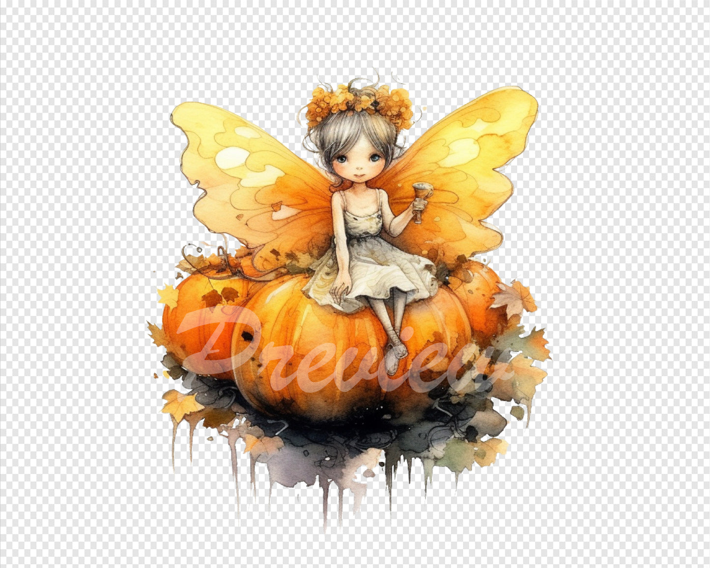 Pumpkin Fairy Watercolor Digital Download