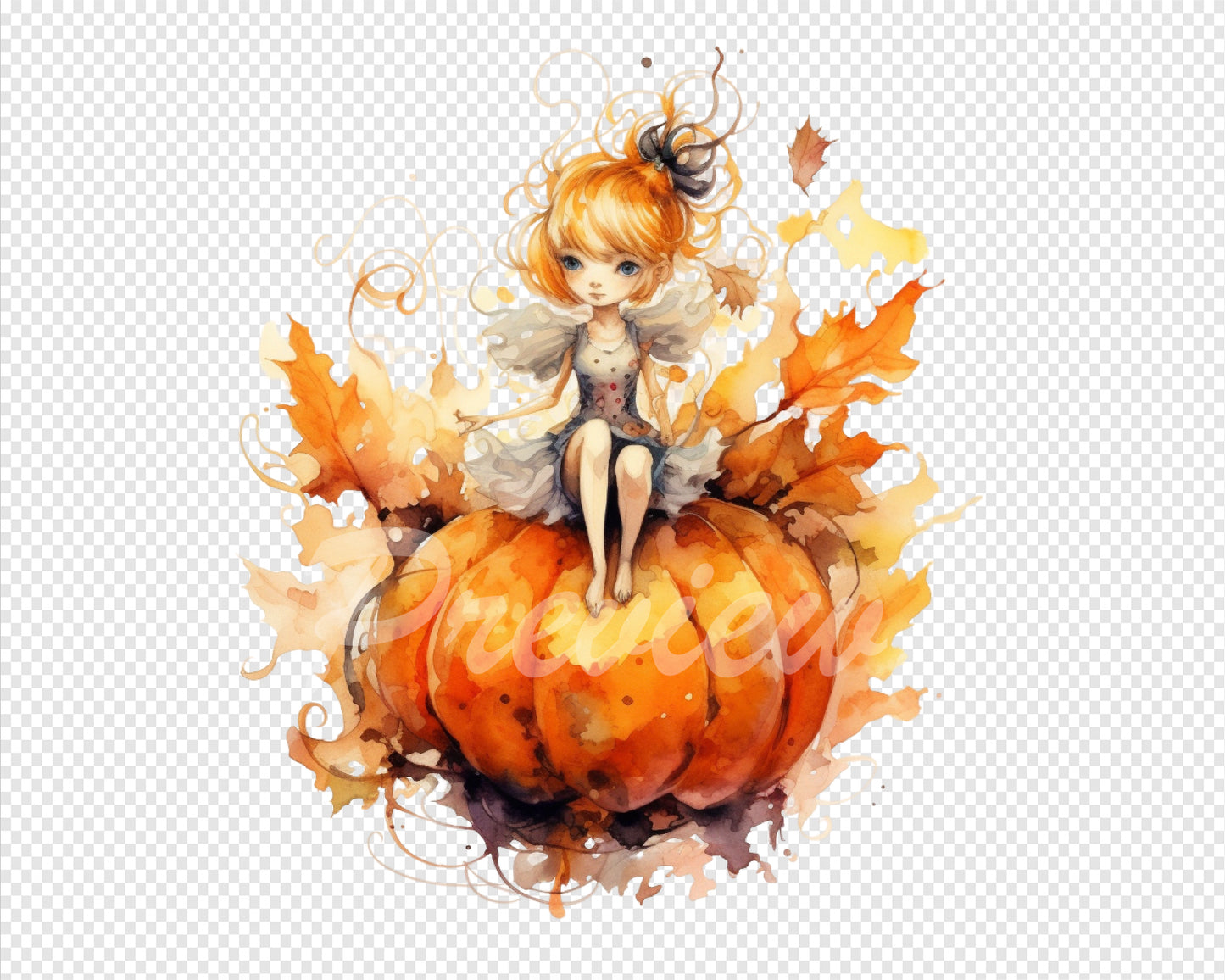 Pumpkin Fairy Watercolor Digital Download