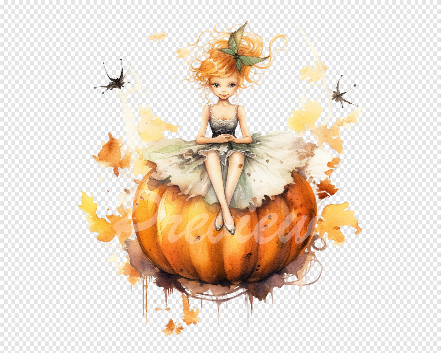 Pumpkin Fairy Watercolor Digital Download