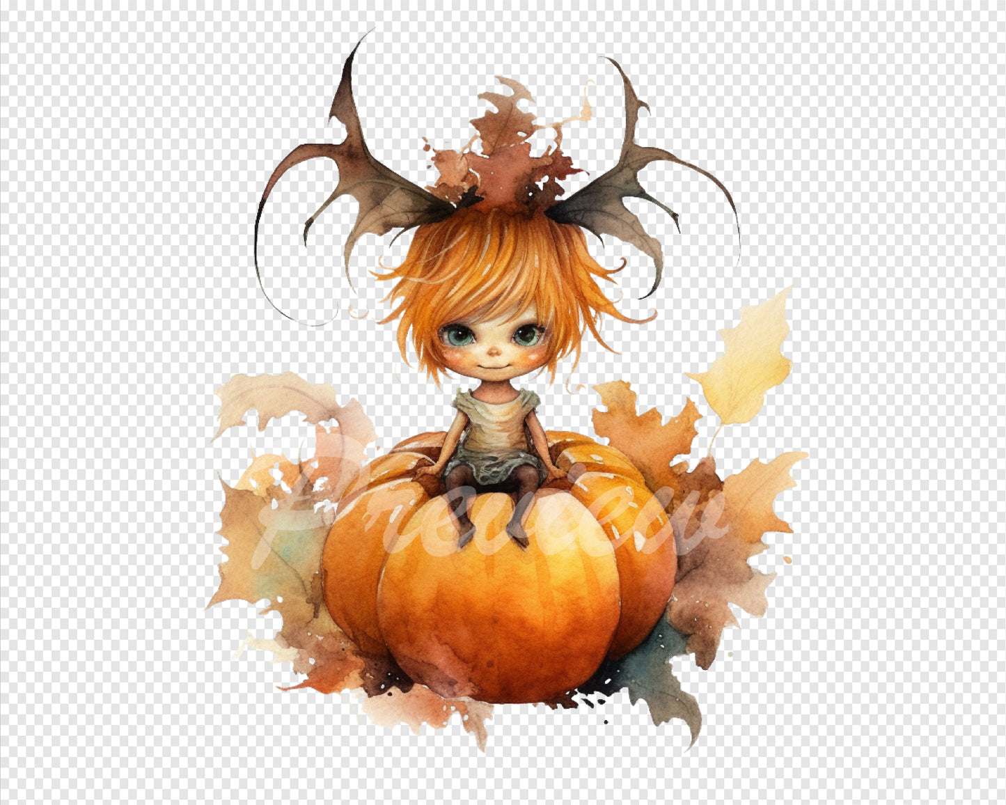 Pumpkin Fairy Watercolor Digital Download