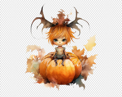 Pumpkin Fairy Watercolor Digital Download