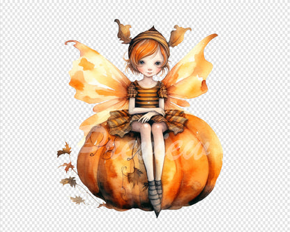 Pumpkin Fairy Watercolor Digital Download