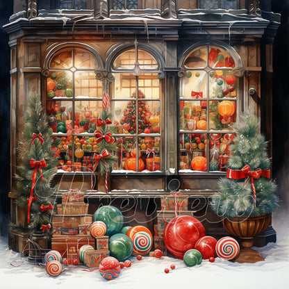 Christmas Candy Shop Watercolor Digital Download