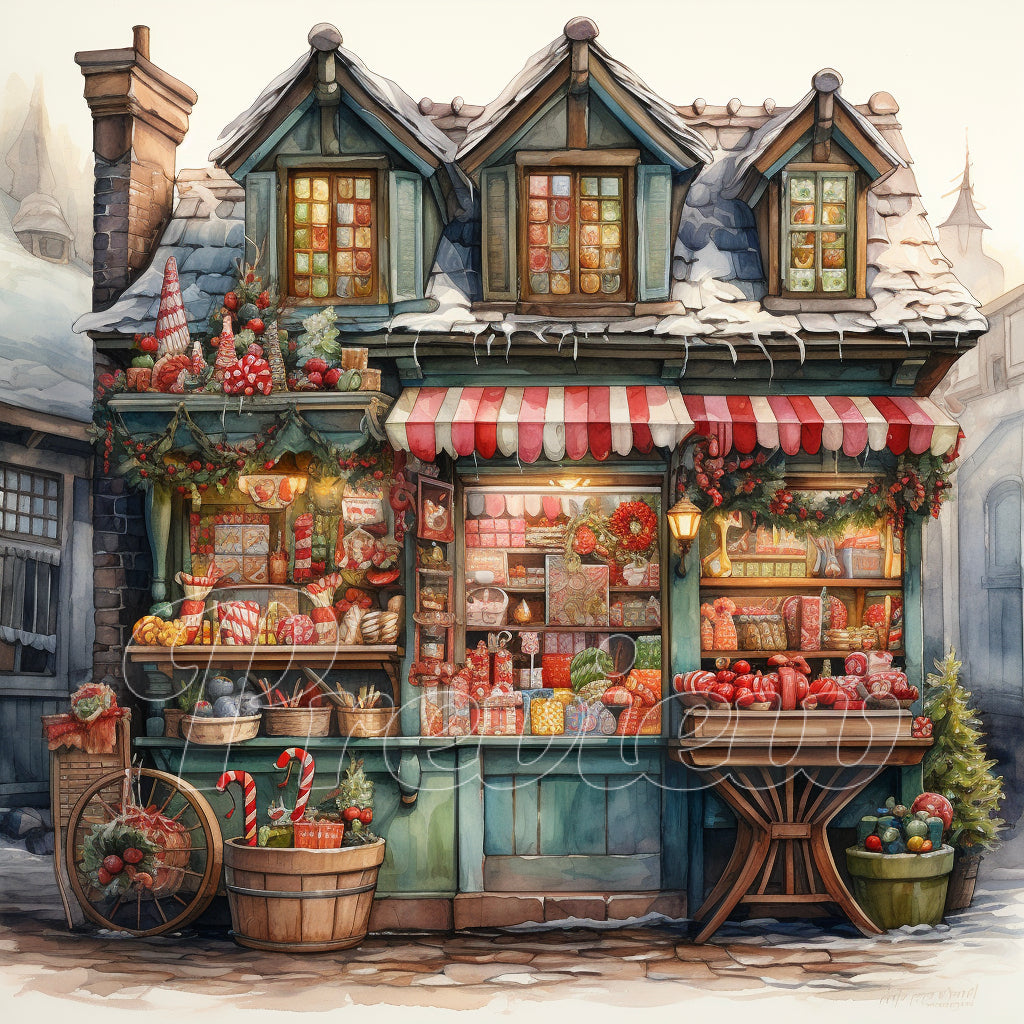 Christmas Candy Shop Watercolor Digital Download