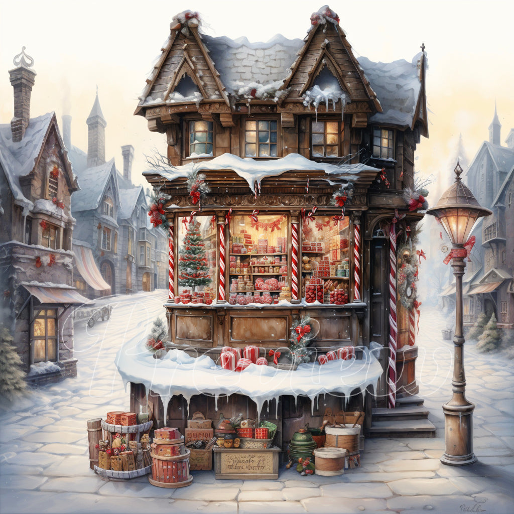 Christmas Candy Shop Watercolor Digital Download