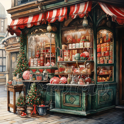 Christmas Candy Shop Watercolor Digital Download