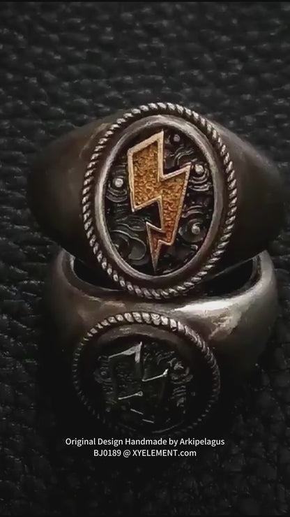 Gold and Silver Thunder Lightning Bolt Signet Ring