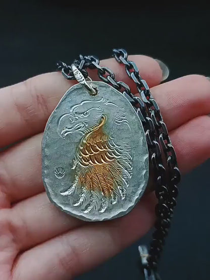 Eagle Medallion Pendant with AU999 24k Gold Accent Bald Eagle Pendant