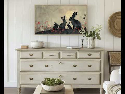Artistic Bunnies on Meadow Painting, Frame TV Art Wallpaper