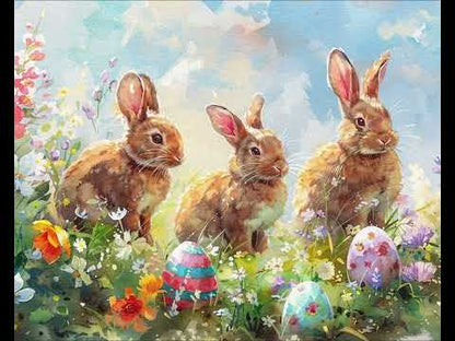 Easter Bunny Easter Egg Flowers Watercolor Frame TV Art Wallpaper