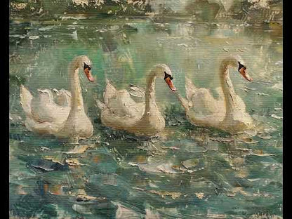 Vintage Swan Painting Frame TV Art