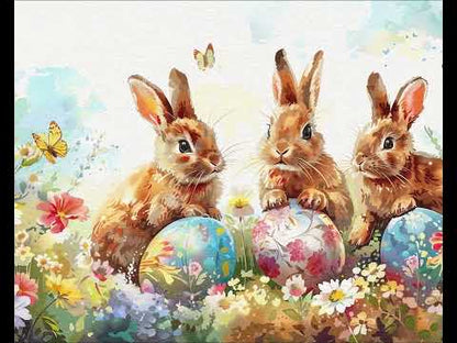 Cute Bunnies Easter Egg Floral Watercolor Frame TV Art Wallpaper
