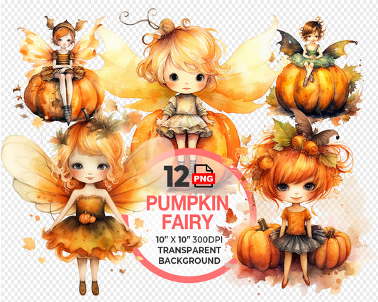 Pumpkin Fairy Watercolor Digital Download