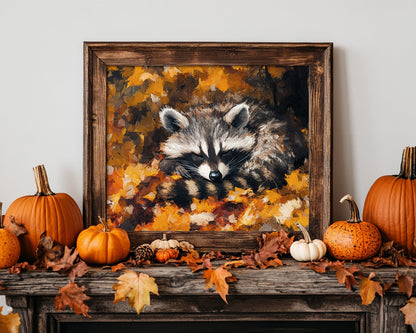 Sleeping Baby Raccoon in Autumn – 5:4 Ratio Canvas Wall Art