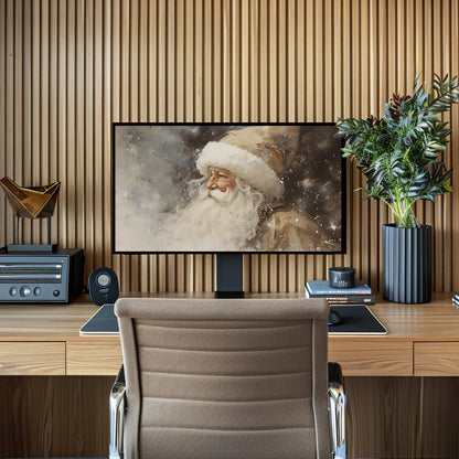 Vintage Santa Claus Portrait White Christmas Frame Tv Art, Wallpaper