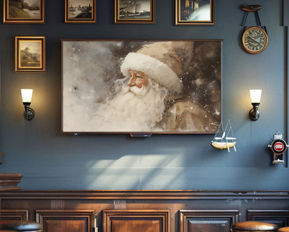 Vintage Santa Claus Portrait White Christmas Frame Tv Art, Wallpaper