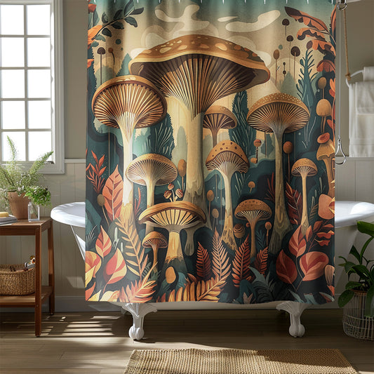 Mushroom Forest Shower Curtain Art Deco Illustration Bathroom Decor