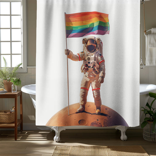 Astronaut Rainbow Flag on Mars Shower Curtain