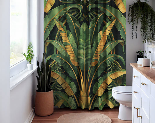 Banana Leaves Bathtub Shower Curtain Art Deco Inspired