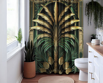 bathroom palm plant Tropical Palm Tree Art Deco Shower Curtain Bathroom Decor – XY ELEMENT