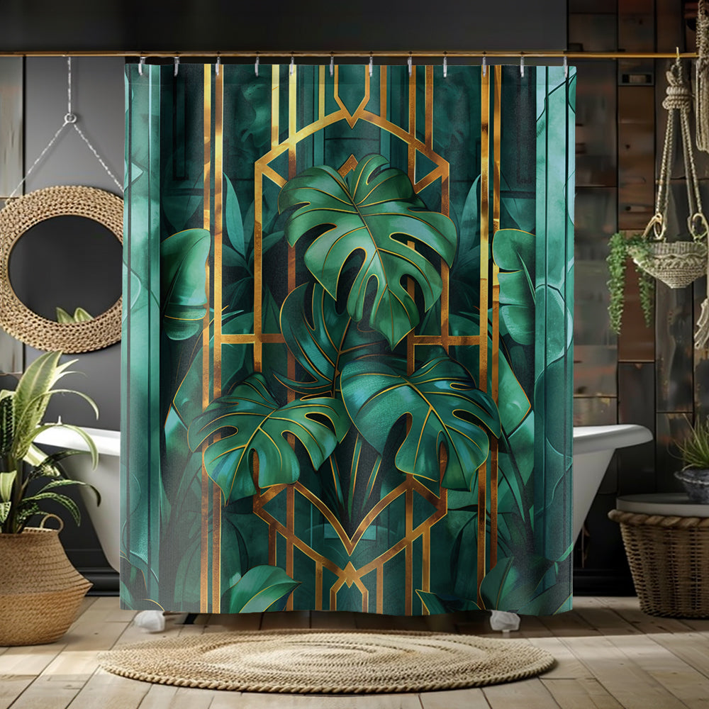 Art Deco Tropical Monstera Bathtub Shower Curtain