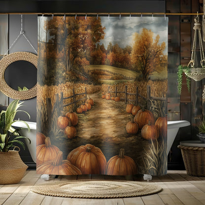 Pumpkin Patch Watercolor Shower Curtain Autumn Bathroom Decor