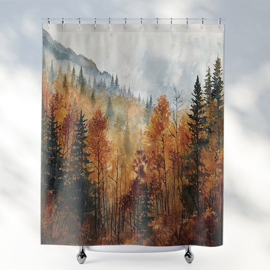 Fall Forest Mountain Shower Curtain Bathroom Decor