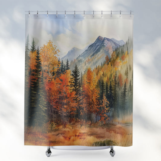 Autumn Trees Mountain Shower Curtain Bathroom Decor