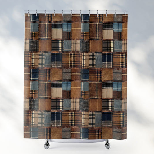 Plaid Textures Patchwork Shower Curtain Autumn Bathroom Decor