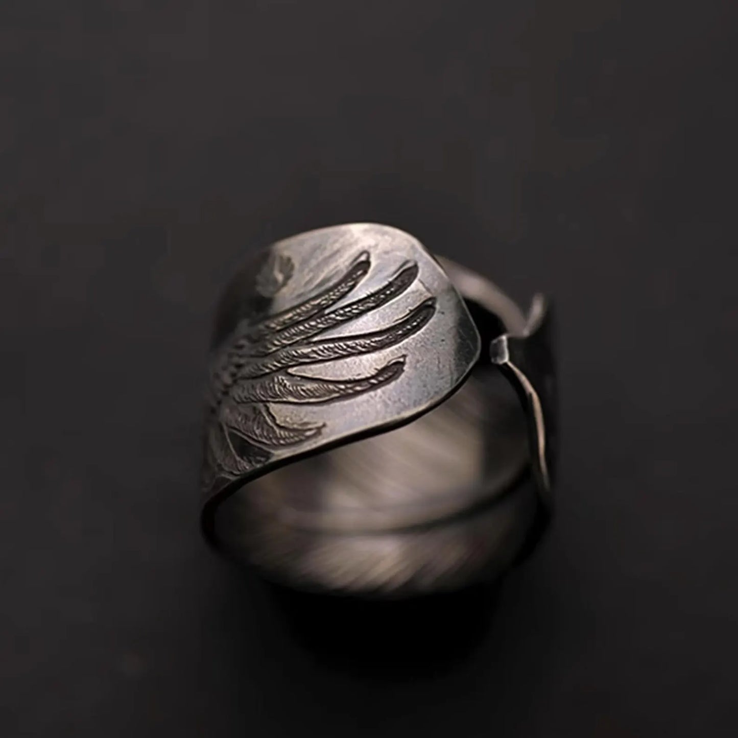 Sterling Silver Eagle Cuff Ring, AU999 24K Gold Eagle Head