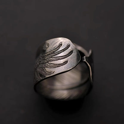 Sterling Silver Eagle Cuff Ring, AU999 24K Gold Eagle Head