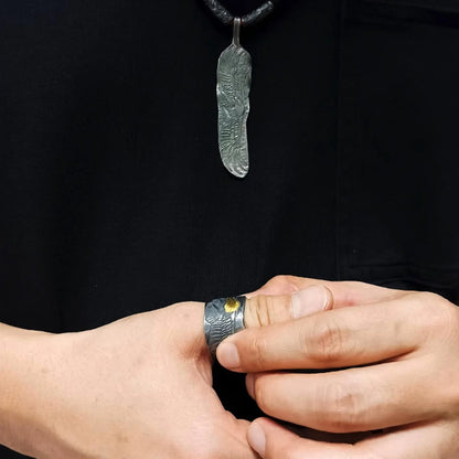 Sterling Silver Eagle Cuff Ring, AU999 24K Gold Eagle Head