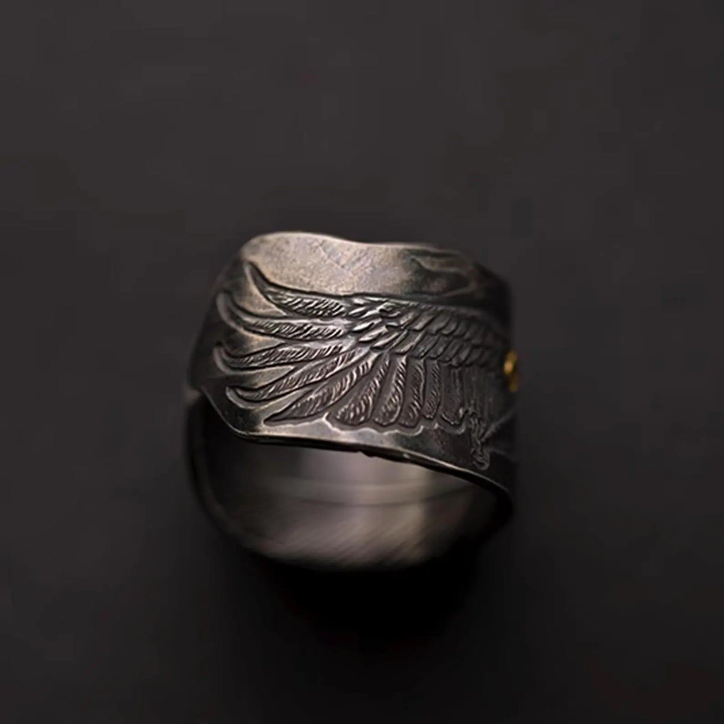 Sterling Silver Eagle Cuff Ring, AU999 24K Gold Eagle Head