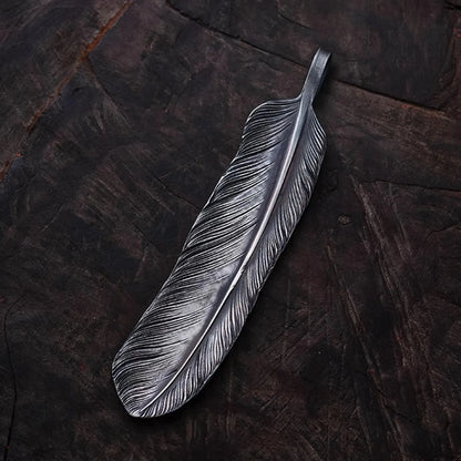 Silver Eagle Pendant AU999 24K Gold Accent, Unique Engraved Feather Pendant