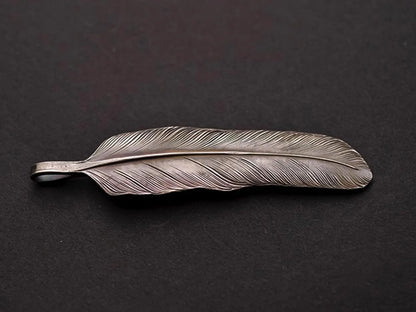 Silver Eagle Pendant AU999 24K Gold Accent, Unique Engraved Feather Pendant