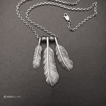 Silver Feather Pendant, Red-tailed Hawk feather, Navajo Eagle, Native American Tribal Jewelry, Gift for Her, Gift for Him, Couples Gift